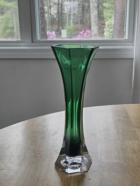 Vintage Green Crystal Italian Art Glass Vase